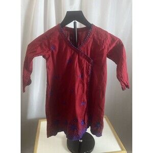 Junaid Jamshed J. Girls 5-6 Years Top Red Embroidered Tunic Kurti Coastal